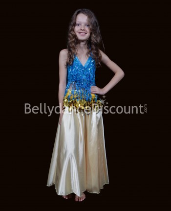 Kids' Bellydance top light blue with sequins and fringes