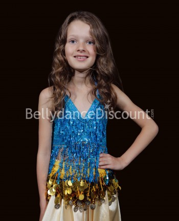 Kids' Bellydance top light blue with sequins and fringes