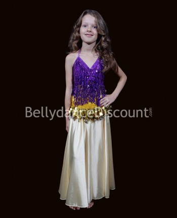 Kids' Bellydance top purple with sequins and fringes