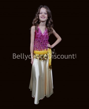 Kids' Bellydance top pink with sequins and fringes