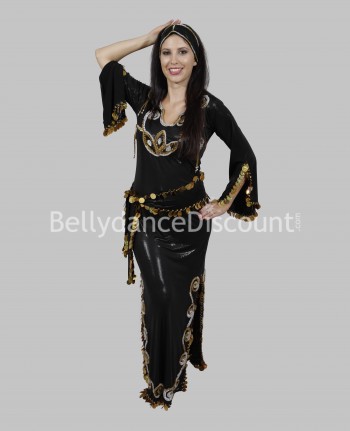 Traje Baladi/Saïdi para danza del vientre negro y dorado