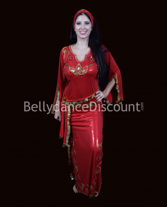 Robe Baladi/Saïdi de danse orientale rouge et or
