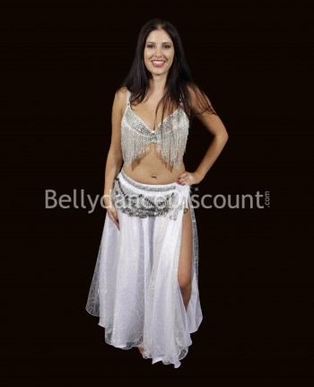 White velvet Oriental dance belt with silver sequins