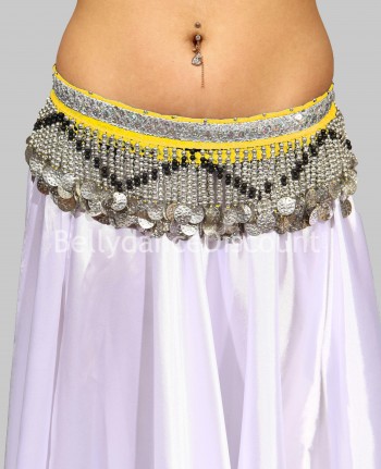 Yellow velvet Oriental dance belt with silver sequins