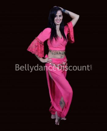 Sirwal für den orientalischen Tanz in Fuchsia durchsichtig mit Schlitzen