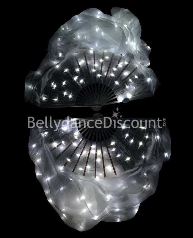 Ventagli bianchi luminosi di danza del ventre pura seta e LED