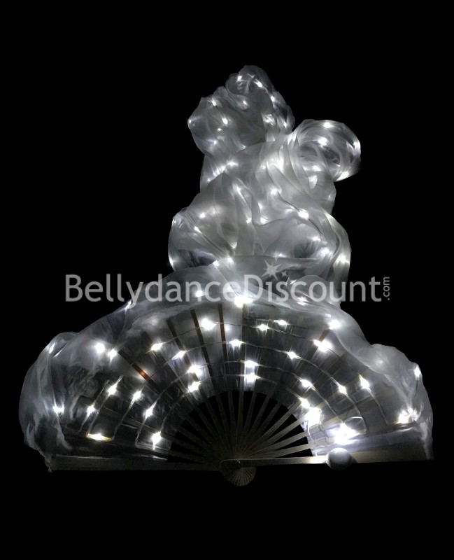 Abanicos blancos luminosos en seda pura y LEDs para danza oriental