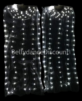 Light-up Bellydance white fans 100% silk with LED lights