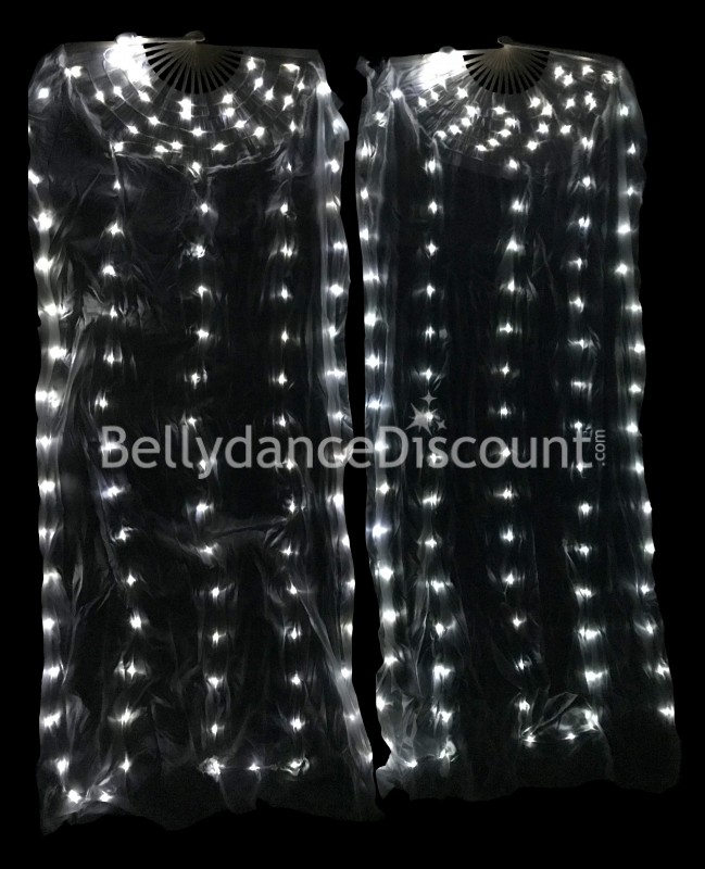 Abanicos blancos luminosos en seda pura y LEDs para danza oriental