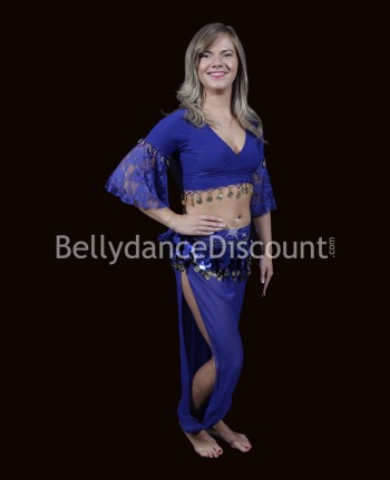 Cinturón de danza del vientre con lentejuelas de plástico azules oscuras