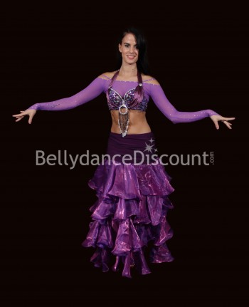 Top violeta en malla y brillantes para danza