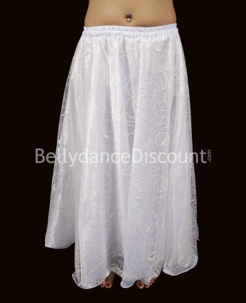Falda blanca para danza oriental en tul, satén y lentejuelas