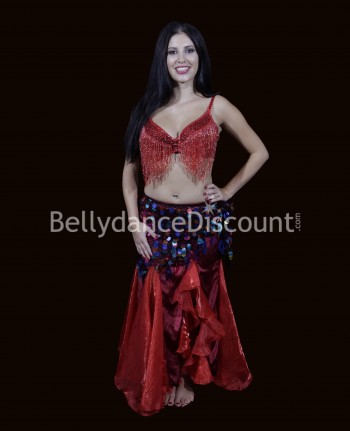 Bellydance skirt red velvet and tulle