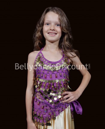 Haut enfant de danse orientale violet et or