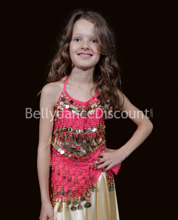 Top bambina di danza del ventre fucsia e oro