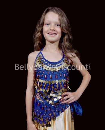 Haut enfant de danse orientale bleu nuit et or
