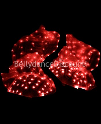 Eventails rouges lumineux de danse orientale pure soie et LED
