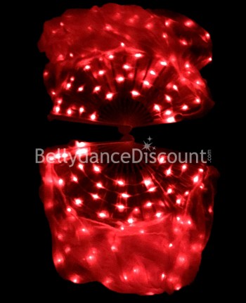 Abanicos rojos luminosos en seda pura y LEDs para danza oriental