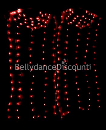 Abanicos rojos luminosos en seda pura y LEDs para danza oriental