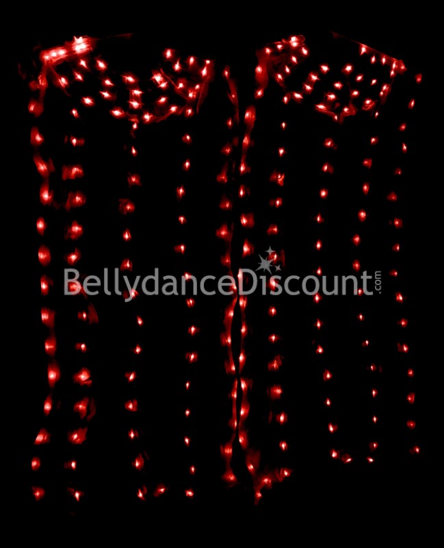 Abanicos rojos luminosos en seda pura y LEDs para danza oriental