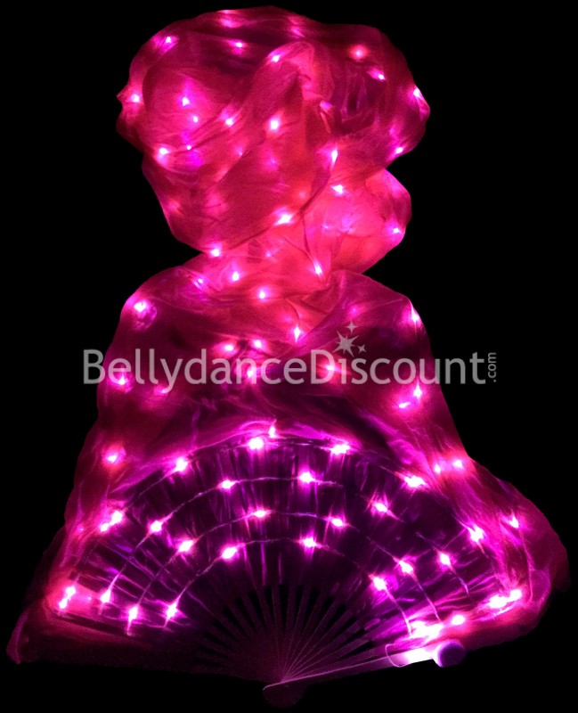 Rosa leuchtende Fächer für orientalischen Tanz pure Seide und mit LED