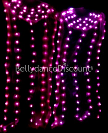 Eventails rose lumineux de danse orientale pure soie et LED