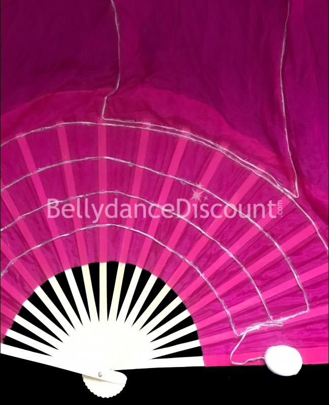 Rosa leuchtende Fächer für orientalischen Tanz pure Seide und mit LED