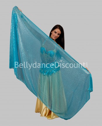 Voile rectangulaire de danse orientale scintillant turquoise