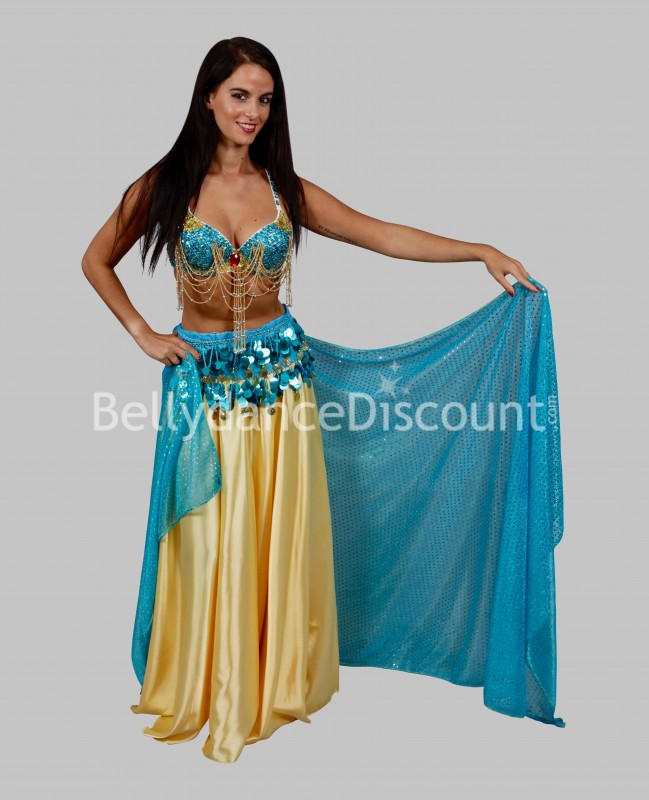 Velo rectangular azul claro brillante para danza oriental