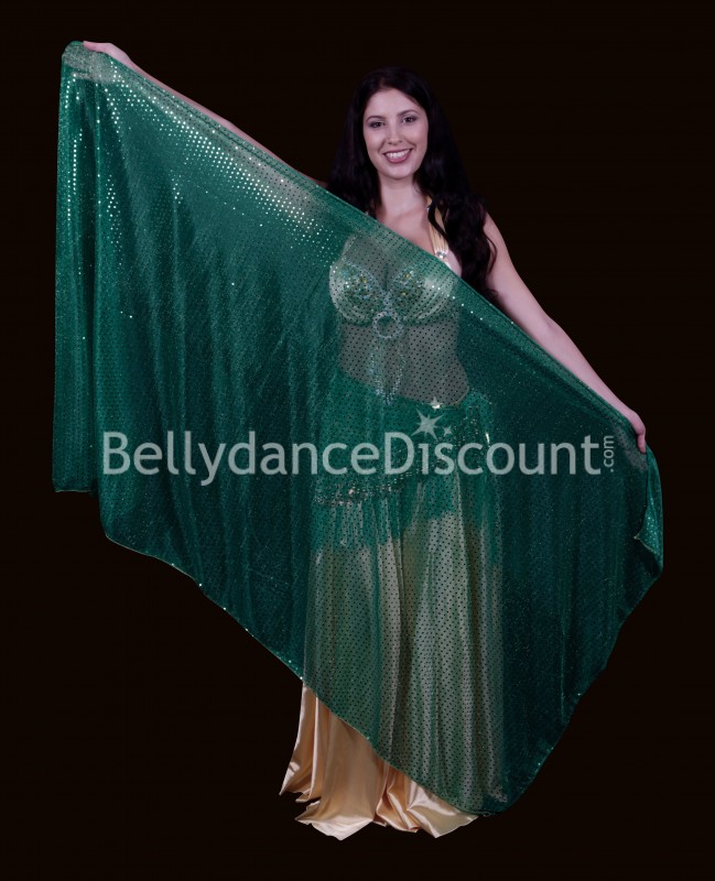 Shiny dark green rectangular Bellydance Veil 