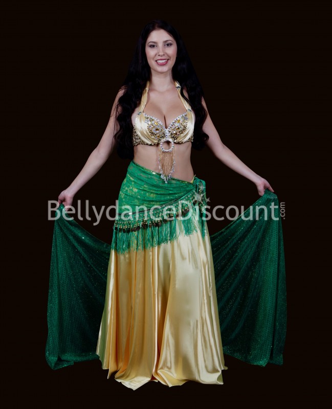 Velo rettangolare di danza del ventre scintillante verde