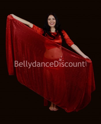 Rechteckiger Schleier für den orientalischen Tanz glitzernd in Rot