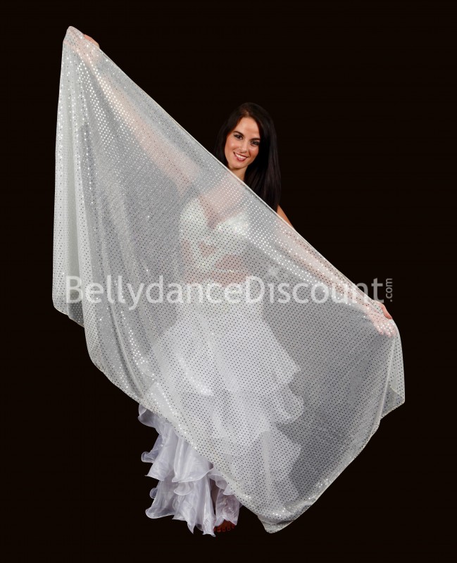 Shiny white rectangular Bellydance Veil