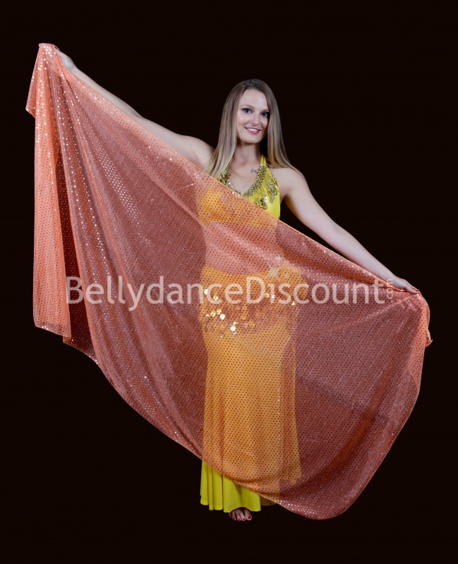 Voile rectangulaire de danse orientale scintillant orange
