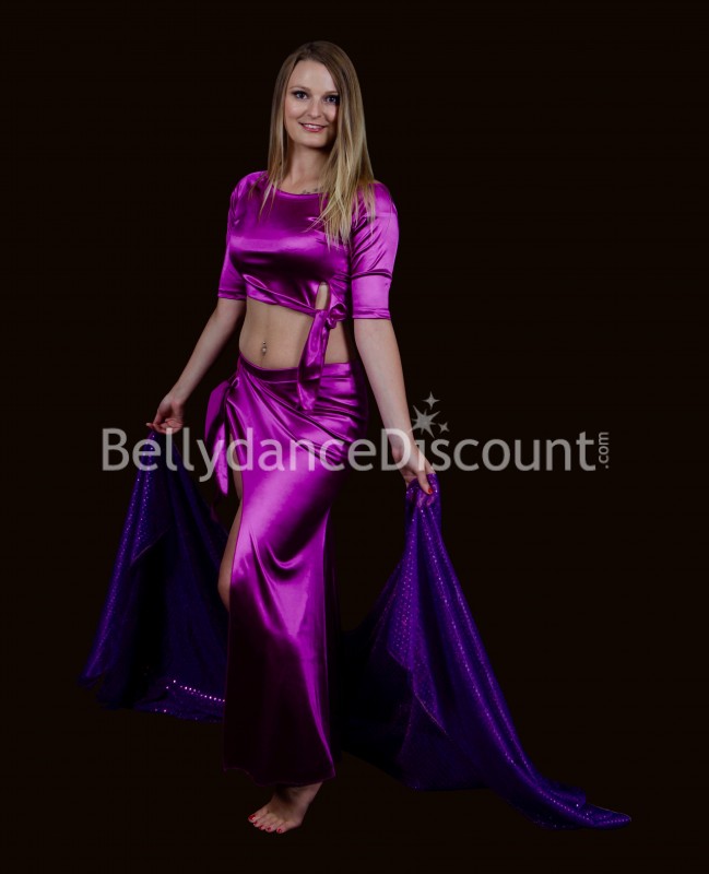 Velo rectangular violeta brillante para danza oriental