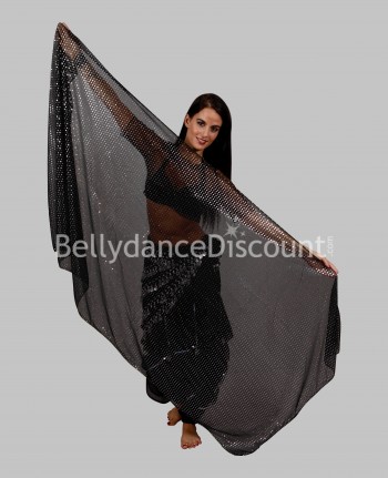 Velo rectangular negro-plateado brillante para danza oriental