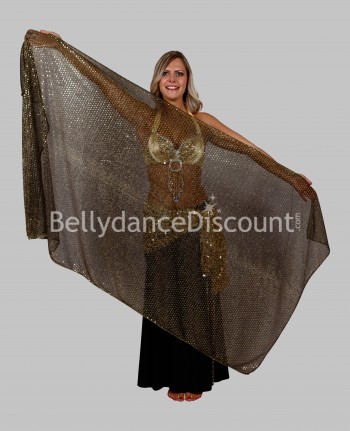Velo rectangular negro-dorado brillante para danza oriental