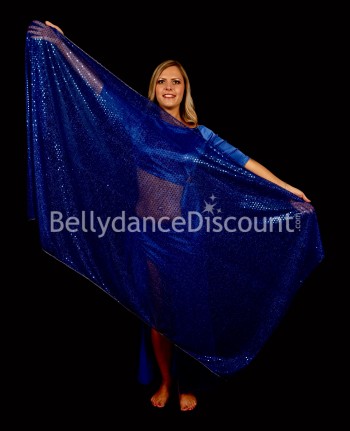 Velo rectangular azul oscuro brillante para danza oriental