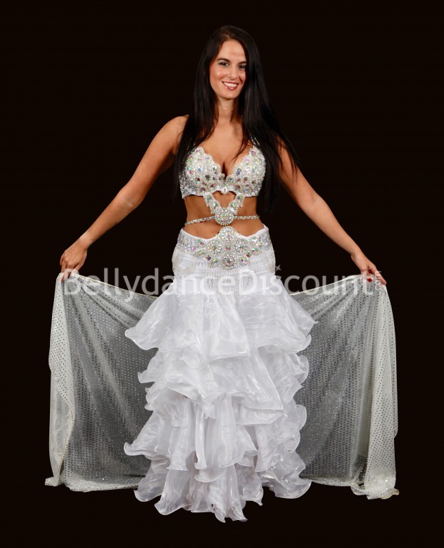 Velo rectangular blanco brillante para danza oriental