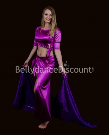 Traje en satén púrpura para danza oriental