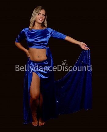 Costume de danse orientale satin bleu nuit