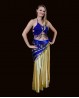 Long foulard de danse orientale velours bleu nuit sequins or