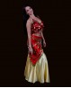 Fular largo para danza oriental en terciopelo rojo y lentejuelas doradas