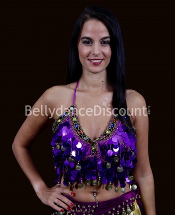 Top violeta para danza oriental en escamas