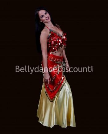 Top rojo para danza oriental en escamas