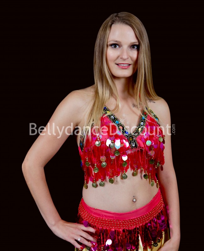 Bellydance top fuchsia with dots