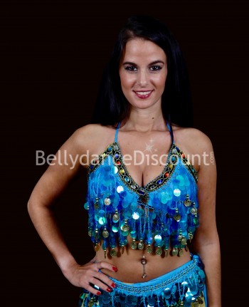 Top di danza del ventre azzurro con pastiglie
