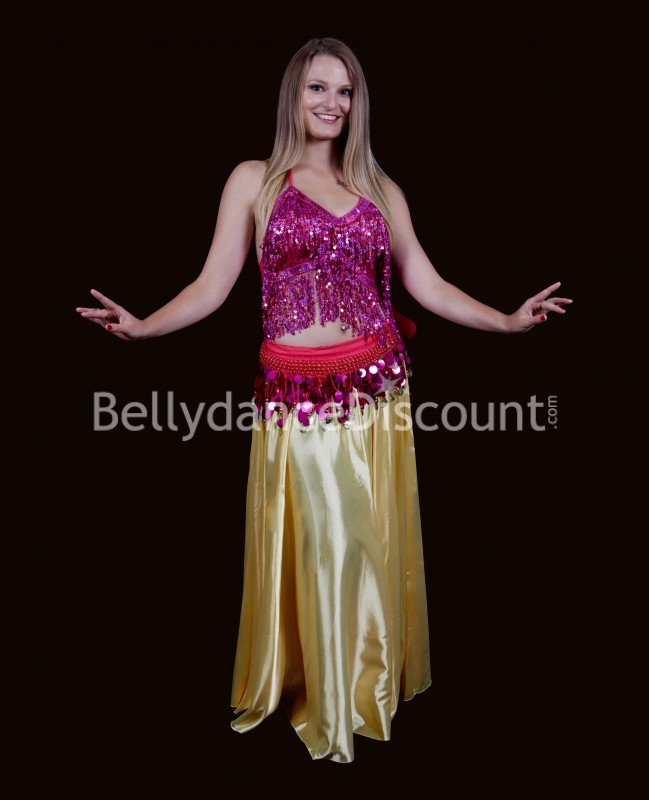 Bellydance top fuchsia with fringes and sequins