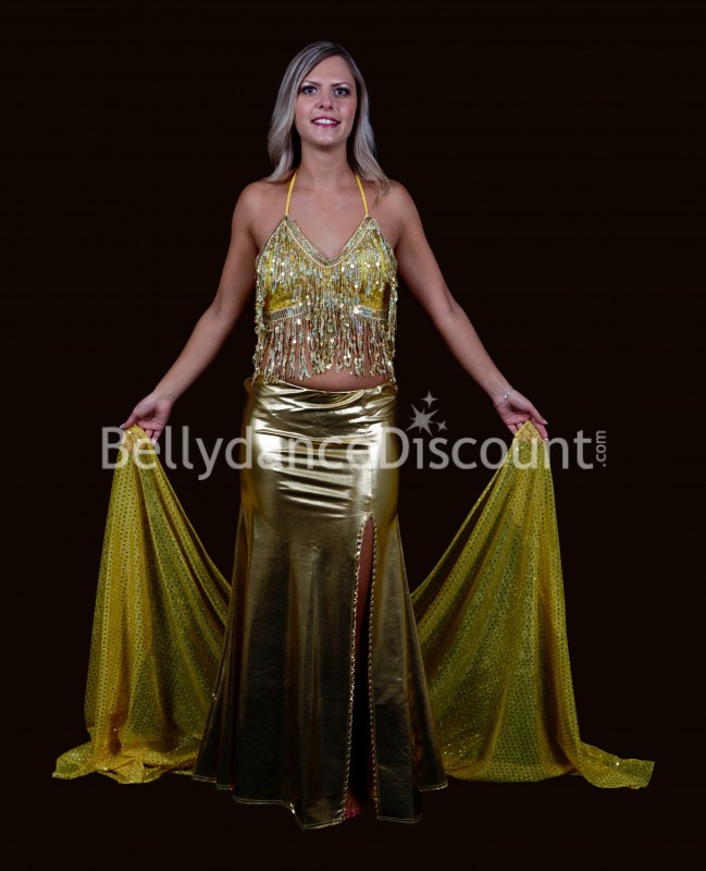 Bellydance top gold with fringes and sequins