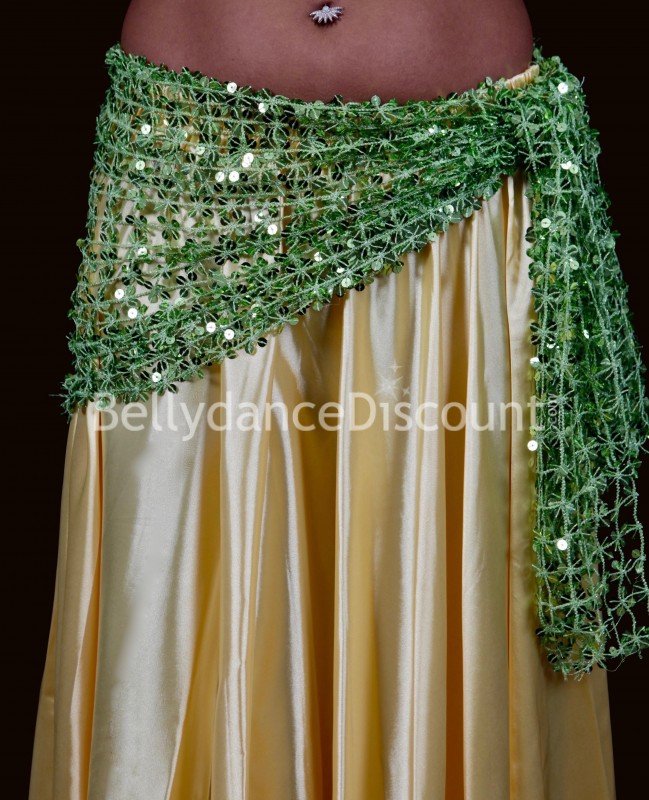 Foulard de danse orientale vert à paillettes